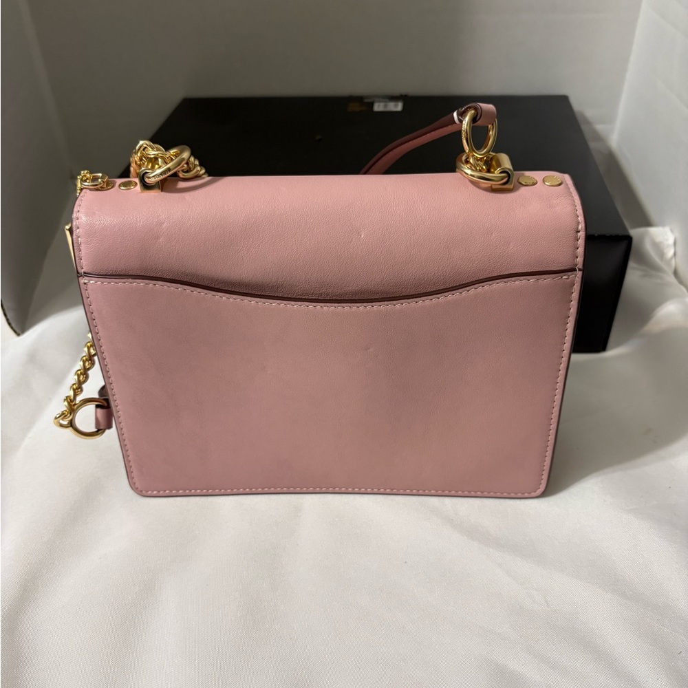Coach Klare Crossbody Bag Signature Canvas Leather Pink Cream gold chain strap - Picture 14 of 16